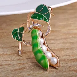 Enamel green pea brooches