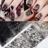 Nail art klistermærker - sort & hvid blomst & blonder - 10 stk