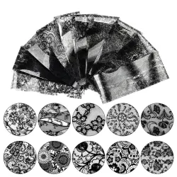 pegatinas de uñasPegatinas para decoración de uñas - flor y encaje blanco y negro - 10-50 piezas