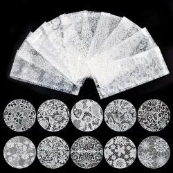 Adesivi per nail art - fiore bianco e nero e pizzo - 10-50 pezzi