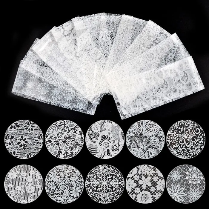 Adesivi per nail art - fiore bianco e nero e pizzo - 10-50 pezzi
