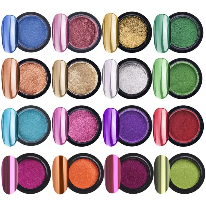 Chrome nail powder - eye shadow sticks - 16 jars