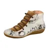 Retro botas de renda - plana - zíper lateral - couro