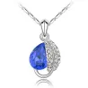 Leaf & crystal pendant - stainless steel necklace