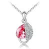 Leaf & crystal pendant - stainless steel necklace