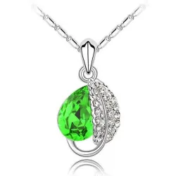Leaf & crystal pendel - rostfritt stål halsband