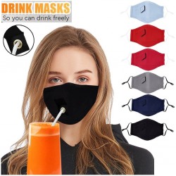 Máscara protetora de boca / rosto - reutilizável - com furo de palha para beber