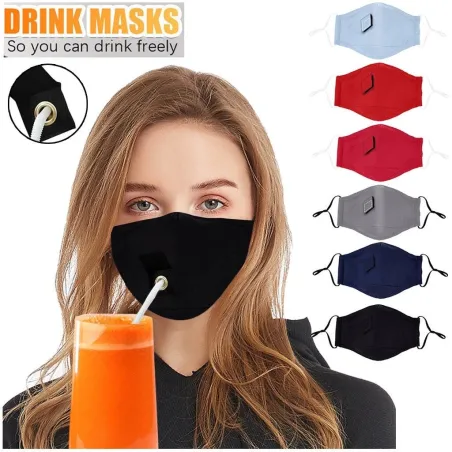 Mouth / face protective mask - reusable - with straw hole for drinking