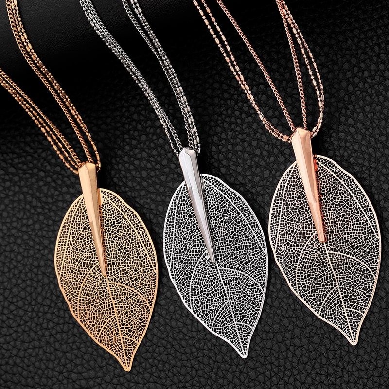 Big crystal leaf pendant - necklace