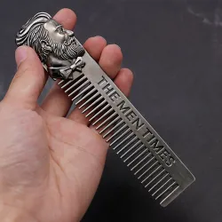 Gentlemen styling comb - beard hair - metal - with bearded man emblem