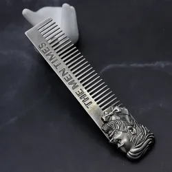 Gentlemen styling comb - beard hair - metal - with bearded man emblem
