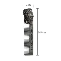 Gentlemen styling comb - beard hair - metal - with bearded man emblem