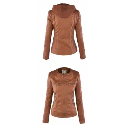 Winter leather jacket - removable inner lining with hood - waterproof - plus sizeJackets