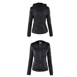 Winter leather jacket - removable inner lining with hood - waterproof - plus sizeJackets