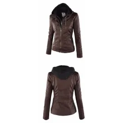 Winter leather jacket - removable inner lining with hood - waterproof - plus sizeJackets