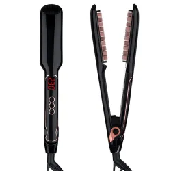 Volumizing hair straightener / curler / brush comb - corn shaped ceramic plates - LCD displayHair straighteners