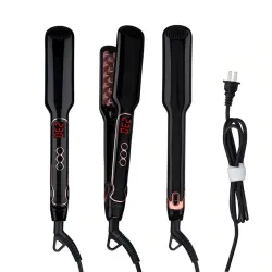 Volumizing hair straightener / curler / brush comb - corn shaped ceramic plates - LCD displayHair straighteners