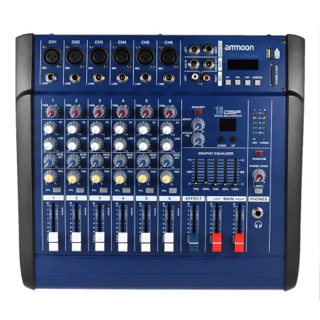48V - wzmacniacz 150W - 6 kanałów - konsola miksera audio - z zasilaniem Phantom - USB / SDWzmacniacze