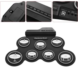 Cyfrowy elektroniczny zestaw perkusyjny - 7-Pad - Zwijany silikonowy pad perkusyjny USB - z pałeczkami / pedałamiInstrumenty ...