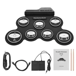 Digital electronic drum set - 7-Pad - USB roll-up silicone drum pad - with drumsticks / foot pedals