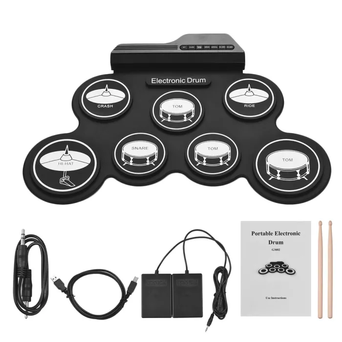 Cyfrowy elektroniczny zestaw perkusyjny - 7-Pad - Zwijany silikonowy pad perkusyjny USB - z pałeczkami / pedałamiInstrumenty ...