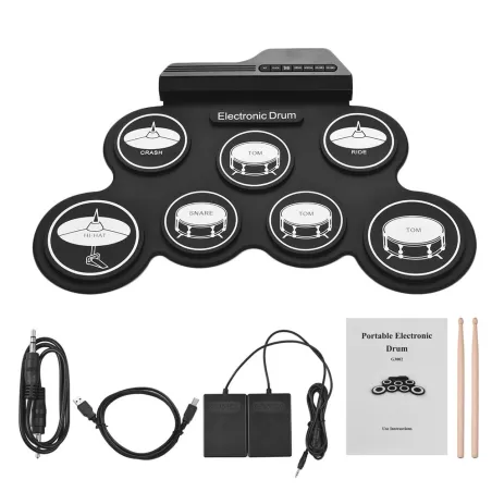 Cyfrowy elektroniczny zestaw perkusyjny - 7-Pad - Zwijany silikonowy pad perkusyjny USB - z pałeczkami / pedałamiInstrumenty ...