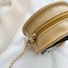 Small round shoulder bag with a flower - with a chain strap - leather