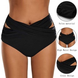 Swimsuit shorts for women - bikini briefs - high waist - crossed design - polyester