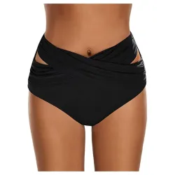 Szorty kąpielowe damskie - figi bikini - wysoki stan - skrzyżowany design - poliesterPływanie