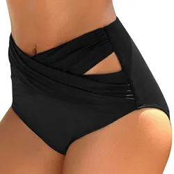 Szorty kąpielowe damskie - figi bikini - wysoki stan - skrzyżowany design - poliesterPływanie
