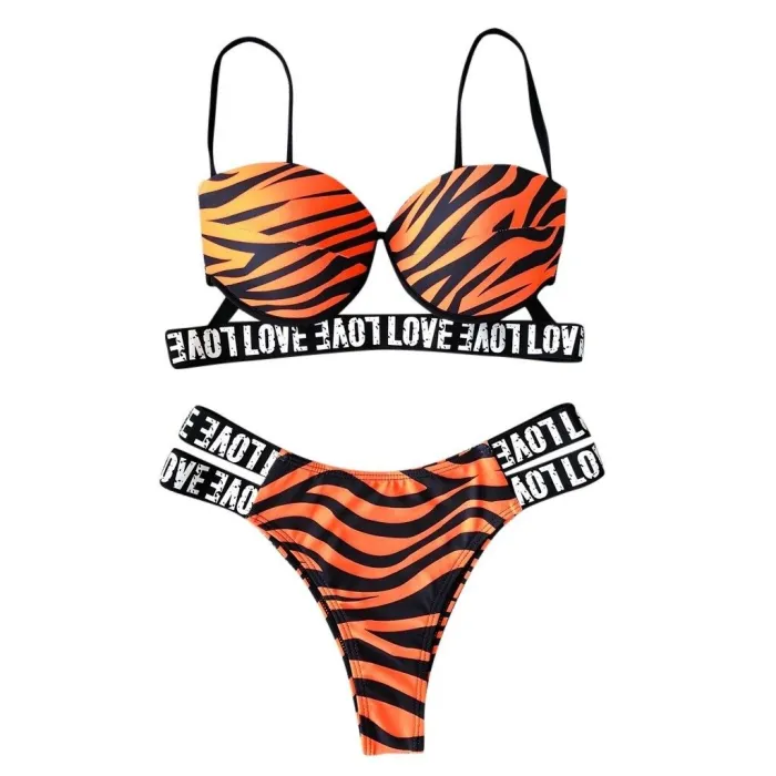 Seksowny komplet bikini w panterkę - litery LOVEStroje Kąpielowe