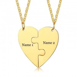 Heart couple necklace - friendship - puzzle pieces - 2pcs