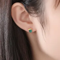 Aretes925 sterling silver - solid stud earrings - malachite