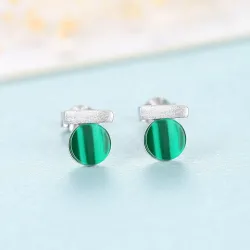 925 sterling silver - solid stud earrings - malachite