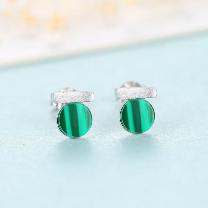 925 sterling silver - solid stud earrings - malachite