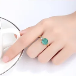 Modischer Goldring mit grünem Malachit und Kristall - 925er Sterlingsilber