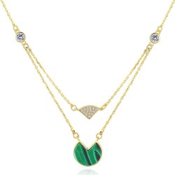 925 sterling silver necklace - with gold chain - malachite