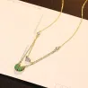 Gold necklace with malachite & zircons - double chain - 925 sterling silver