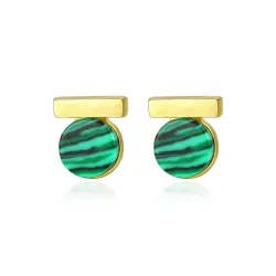Elegant round stud earrings - with green malachite - 925 sterling silver