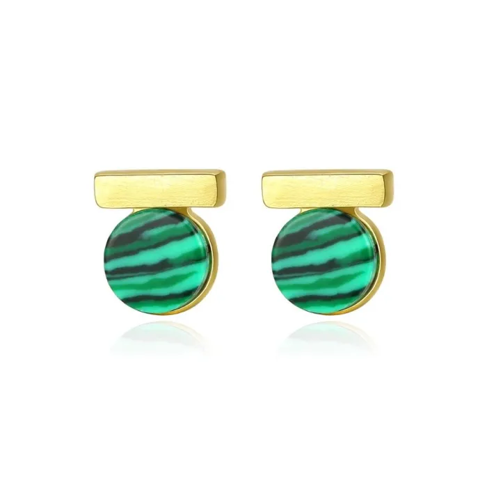 Elegante ronde oorknopjes - met groene malachiet - 925 sterling zilverOorbellen
