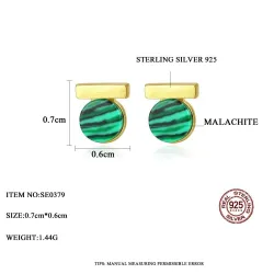 Aretes925 sterling silver - solid stud earrings - malachite