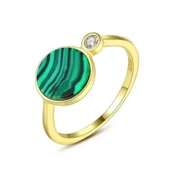 925 sterling silver - 18k plated - green malachite ring - women