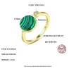 Modischer Goldring mit grünem Malachit und Kristall - 925er Sterlingsilber