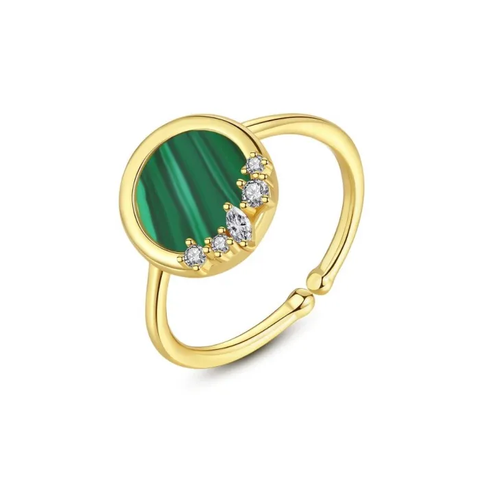 Elegante ring met malachiet en zirkonia - 925 sterling zilver - aanpasbaarRingen