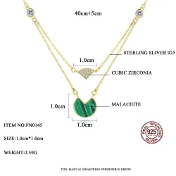 925 sterling silver necklace - with gold chain - malachite