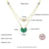 Gold necklace with malachite & zircons - double chain - 925 sterling silver