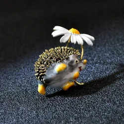 Small hedgehog with a flower - brooch