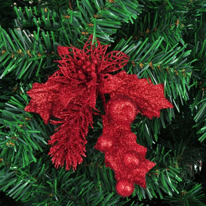 NavidadArtificial flowers with glitter - Christmas tree - 1pc