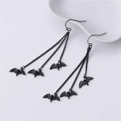 Black bats - triple chain - long earringsEarrings