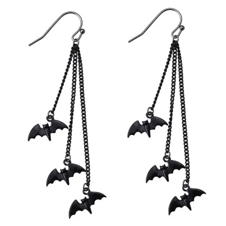 Long earrings with bat decoration - Halloween props